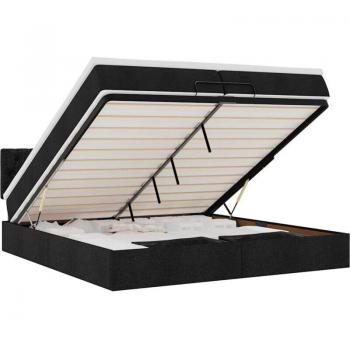 Ottoman Bed con Materasso Nero 200x200 cm in Tessuto