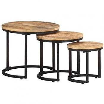 Set of 3 Rough Mango Wood Side Tables vidaXL