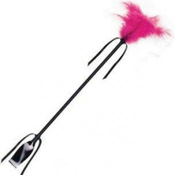 Secretplay Fusta y Pluma de Cuero Negro y Plumas Fucsia