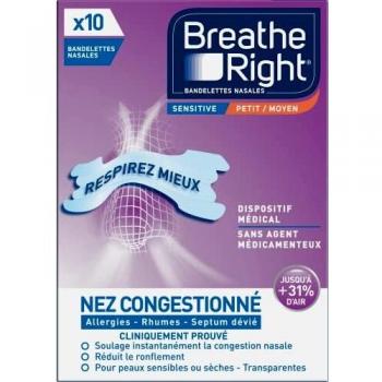 Breathe Right 10 bandelettes nasales Sensitive, Taille Petite, Transparentes
