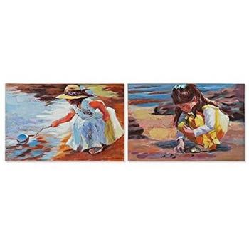 DKD Home Decor Strandbild Mädchen (90 x 2,8 x 60 cm) (2 Stück)