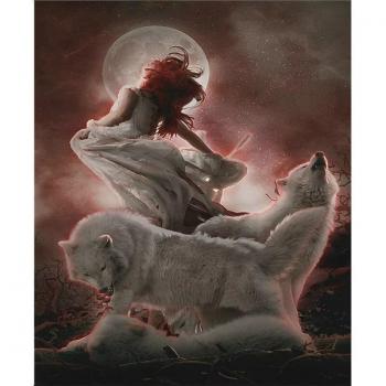 Motif Loup et Fille en Diamant 20x30CM
