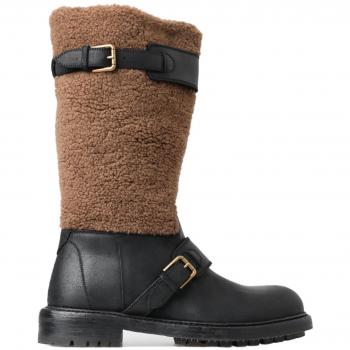 Dolce & Gabbana High Boots Male Brown Size 9 US Black Leather Brown Shearling Boots