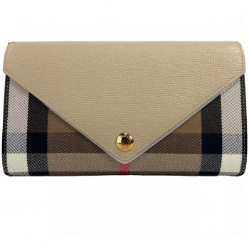 Burberry Small House Check Crossbody Bag in Beige Leather