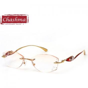 Lunettes Chashma en titane pur, sans monture, pour femmes, verres teintés, décorées de diamant et strass, gravure de fleur