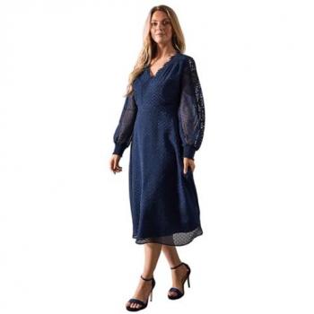 Wallis Women's Navy Pleat Lace Midi Dress