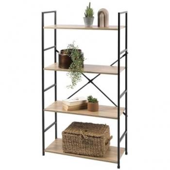 Libreria 4 livelli Holborn, design industriale, finitura quercia e nero