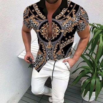 Camisa Hawái a Rayas Hombre Longa Manga