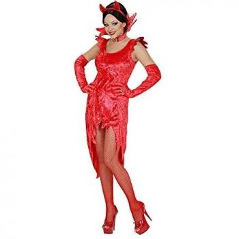 Widmann DEVIL LADY Glamour-Halloween Ensemble – Samtkleid, Handgelenkshandschuhe, Edelsteinhalsband – M
