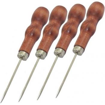 4 Pcs Leather Canvas Sewing Awl Tool with Red Nonslip Wooden Handle 4.9