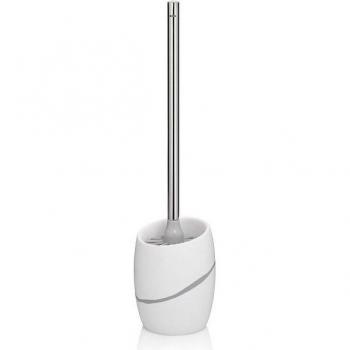 Kela WC‑Garnitur Talus Natursteinoptik, austauschbarer Bürstenkopf – 11 × 11 × 11 × 45 cm – Weiß