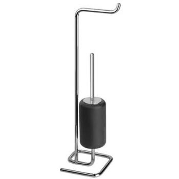 Dispositif porte-rouleau et brosse à toilettes sur pied