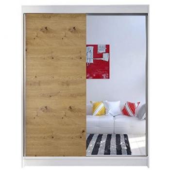 Guardaroba Scorrevole Atlanta 140, Bianco e Rovere Artisan, 200x150x58cm