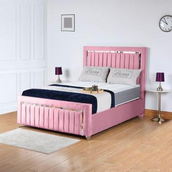 Double Upholstered Bed Frame – Ambassador Model, 48” Headboard, Silver
