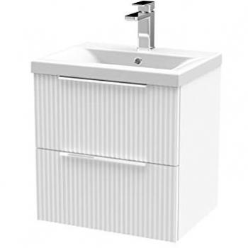 Hudson Reed Fluted 500mm Wall Hung Single Vanity Unit with Mid-Edge Ceramic Basin, Satin White