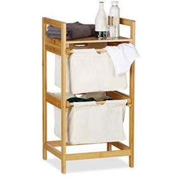 Bamboo Laundry Organizer with Pull-Out Drawers and Natural Finish