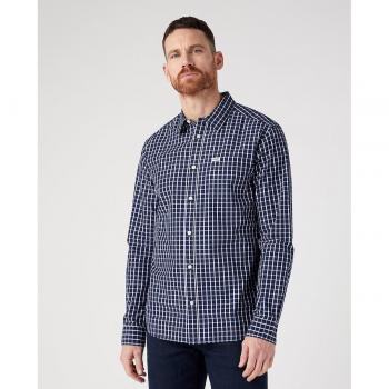 Wrangler camicia a maniche lunghe con tasca singola, regular fit, navy, L