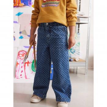Jeans Paperbag Floral Azul Oscuro para Niñas VERTBAUDET
