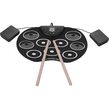 Kit batterie électro-acoustique portable 9 tampons en silicone, alimentation USB/batterie, baguettes et pédale fournies