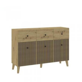 Buffet Bas Berlin 3 Portes avec 3 Tiroirs – 135 cm (Chêne)