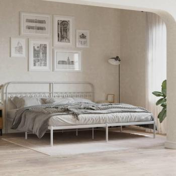 White Metal Bed Frame without Mattress by vidaXL, Features Headboard (193 x 203 cm)