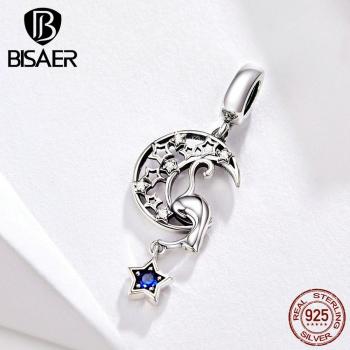 BISAER Silver Cat and Moon Pendant