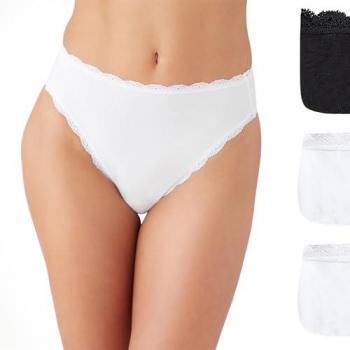 Wacoal B.tempt'd Lace Trim Hi-Cut Bikini Collection – Small (3-Pack)