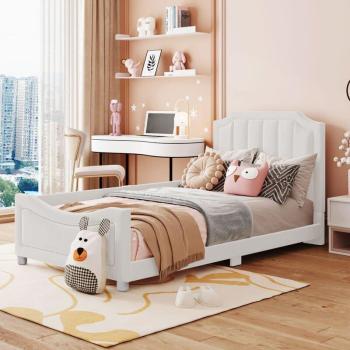 OKWISH Cama Infantil 90x200, Diseño con Somier y Reposabrazos en Blanco