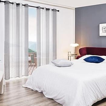 Deconovo Rideaux Voilages 140x175 CM, Design à Oeillets, Gris Foncé