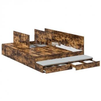 Lit à cadre chêne fumé, compartiment de rangement pratique – 150 × 200 cm