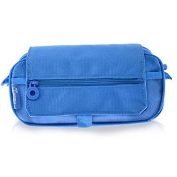 Estuche Portatodo Triple con Amplios Espacios y Cremalleras, Color Azul Claro