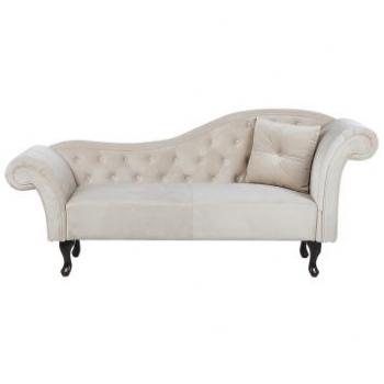 Beige Velvet Upholstered Right Hand Chesterfield Chaise Lounge with Button Tufting