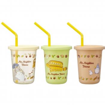 Totoro Cat Bus 230 ml Tumblers, 3‑Pack with Straws