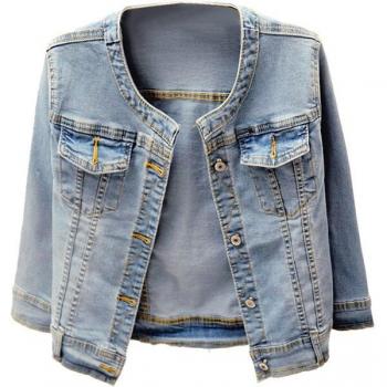 Abrigo Jeans Corta Cuello Redondo Mujer 4XL