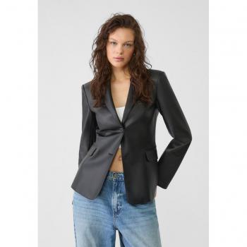 Black Fitted Faux Leather Blazer Size S