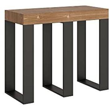 Console Multifonctionnelle en Sapin Marron avec Structure Métallique Anthracite