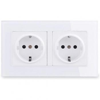 Coswall 16A Double Crystal Glass Wall Socket with Grounding and Child Safety