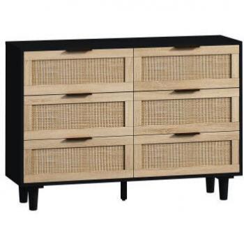 Minkurow 110 cm Rattan‑Schrank mit 6 Schubladen für Schlafzimmer & Wohnzimmer – Schwarz