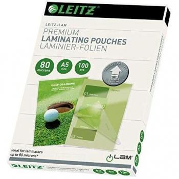 Leitz 80 Micron Thick Material Transparent Glossy Laminating Pouches A5