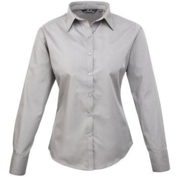 Elegant Dames Popeline Long Sleeve blouse in Zilver