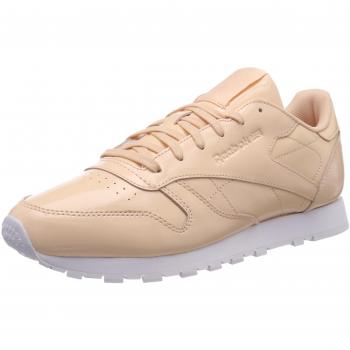 Reebok Women's Beige Classic Leather Patent Shoes with White Accents