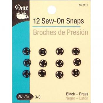 Dritz Black Sew-On Snaps, Size 3/0 12-Pack