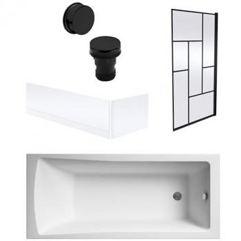 Square Bath with Panels and Black Abstract Screen