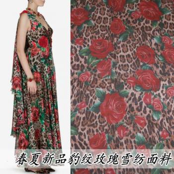 Handmade Leopard Rose Chiffon Apparel Fabric