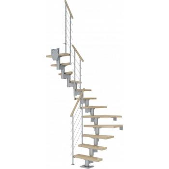 DOLLE Mittelholmtreppe Dublin – 65 cm, 1/2 gewendelt, Ahornlackierung, Perlgrauer Edelstahl Geländer, 222–
