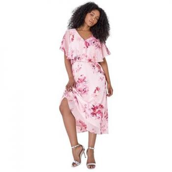 Garde-robe Romane : Robe Midi Rose Florale avec Cape