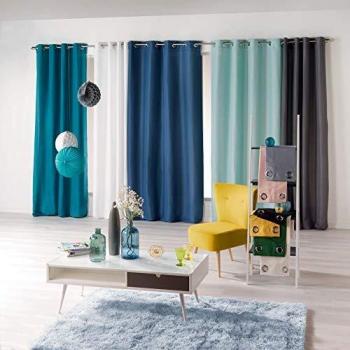 Rideau en Microfibre Unie 140x280cm Blanc, Absolu à Oeillets 8 Anneaux Polyester