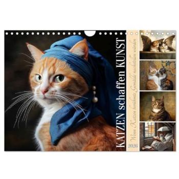 Katzen schaffen Kunst (Wandkalender 2026 DIN A4 quer), CALVENDO Monatskalender