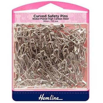 Nickel-Coated Tempered Curved Safety Pins, 38mm, Size 2, Pack of 150
