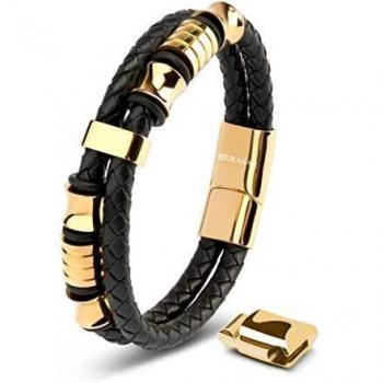 SERASAR Bracelet Luxe en Cuir et Or pour Jeune Homme